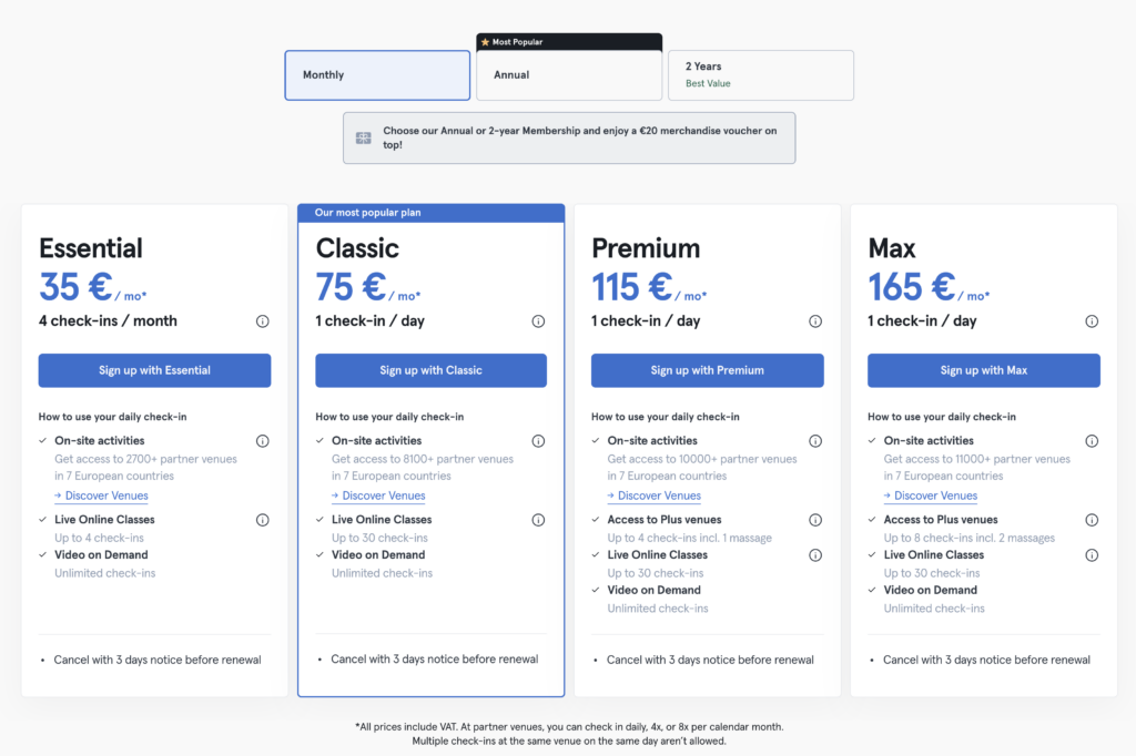 Urban Sports Club Pricing